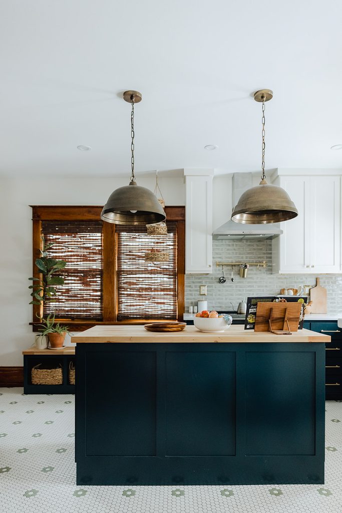 Kitchen Island in Benjamin Moore Newburg Green